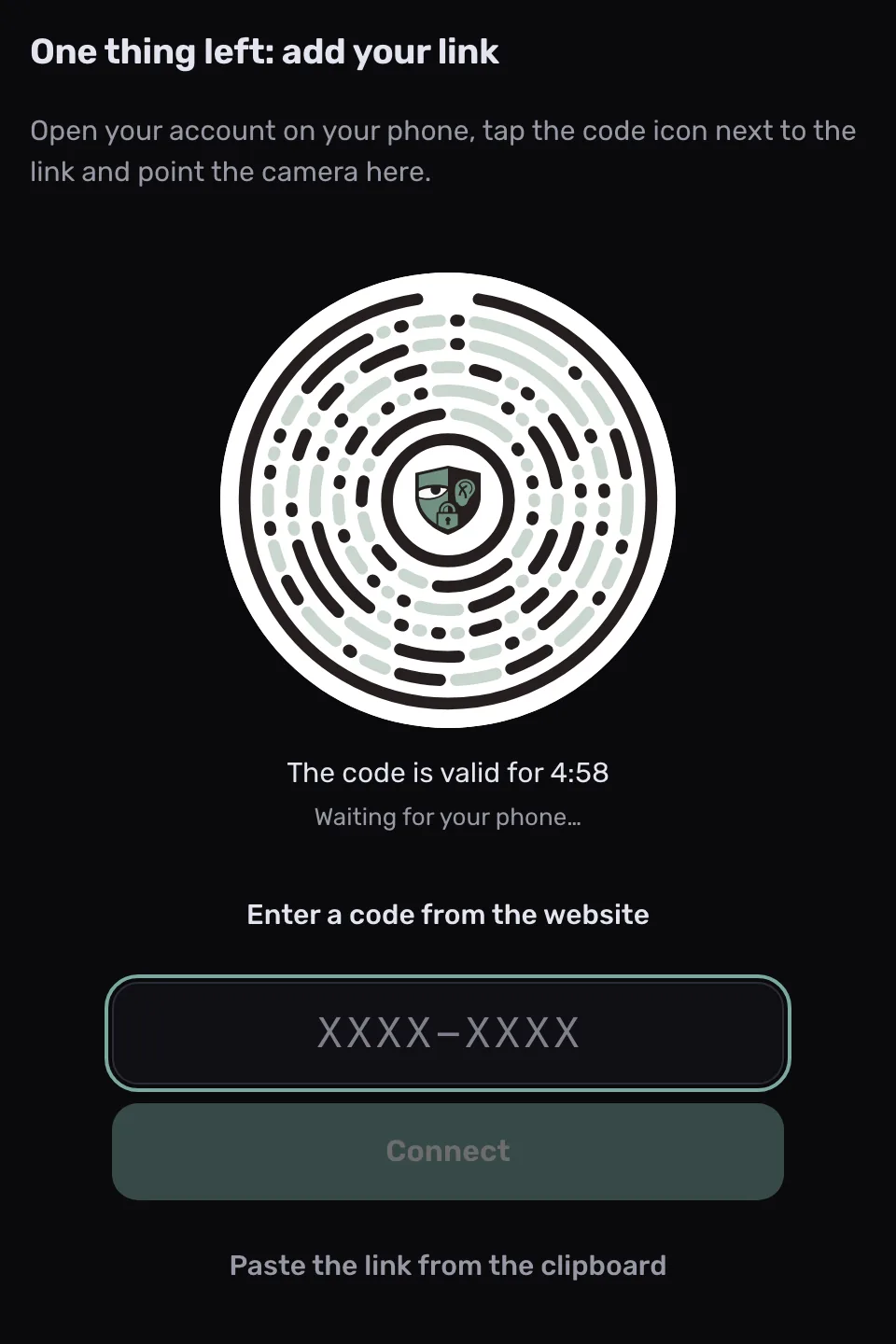 Anmeldung in ProxysVPN: runder Code und ein Feld für den Code aus dem Kundenbereich