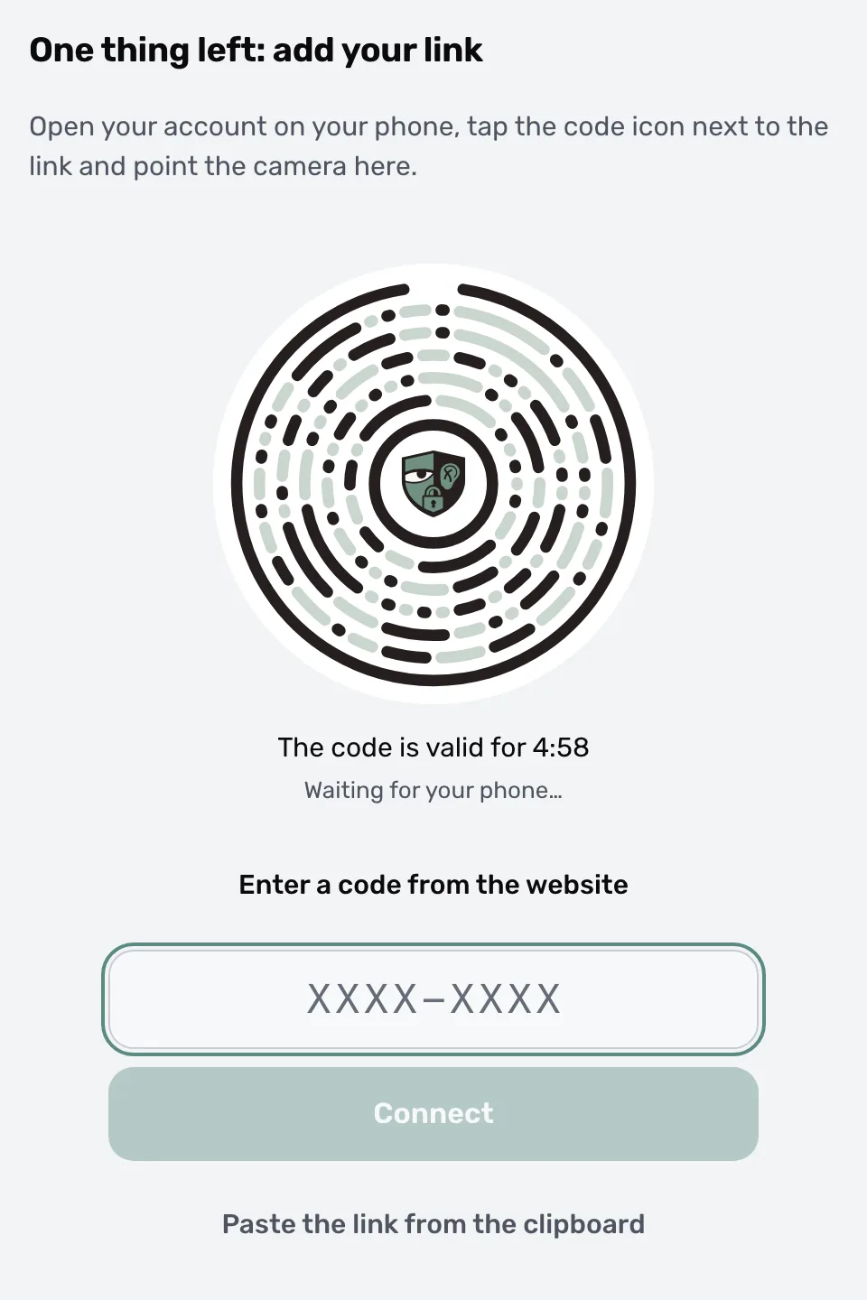 Anmeldung in ProxysVPN: runder Code und ein Feld für den Code aus dem Kundenbereich