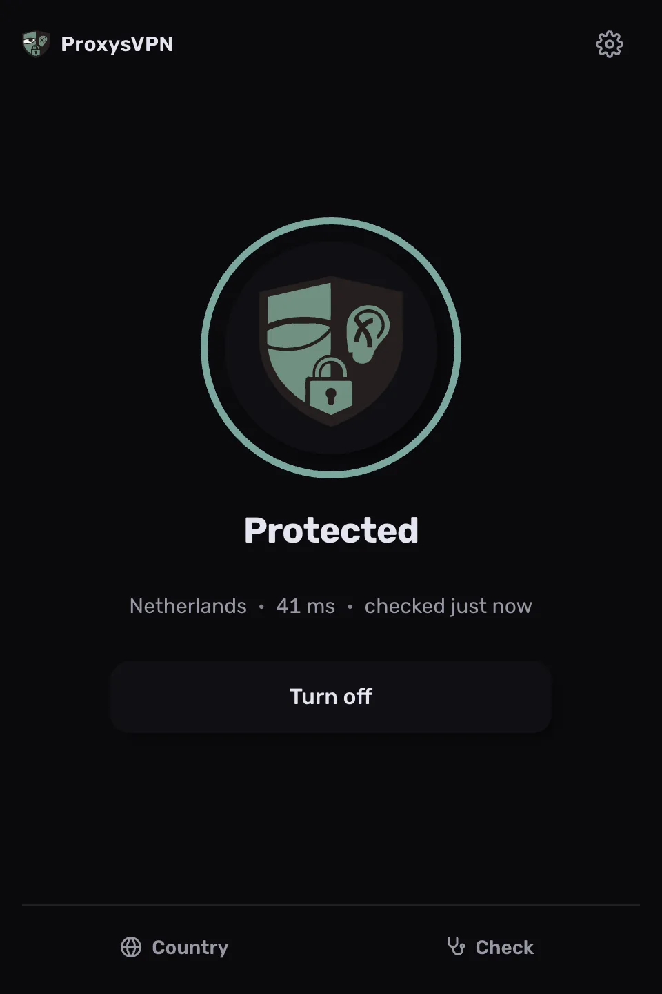 Hauptbildschirm von ProxysVPN: „Protected“